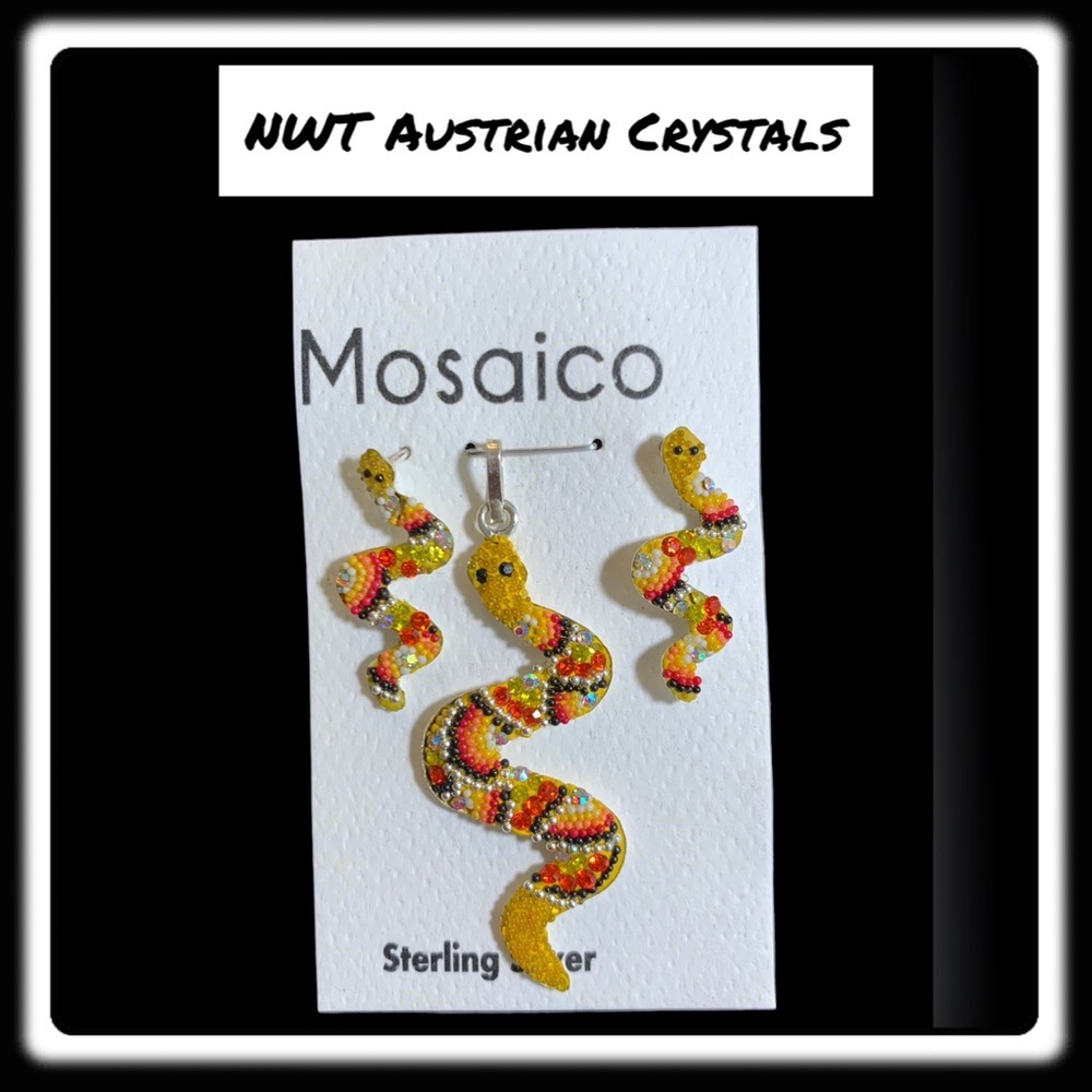Nwt Mosaico Austrian Crystal Pendant Necklace & Earrings New Line!